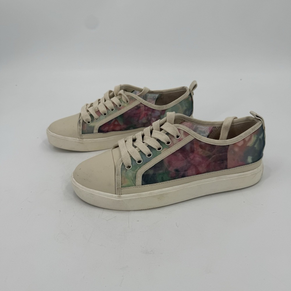 Sam Edelman Women's 8M Floral Print Lace Up Low Top Sneakers Leather Fabric